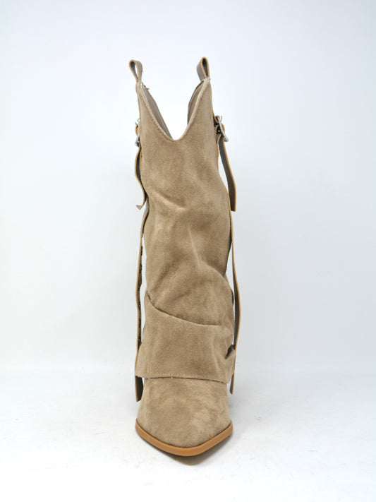 Texano basso con risvolto beige -A9972