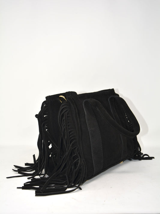 Borsa in camoscio con frange -359542