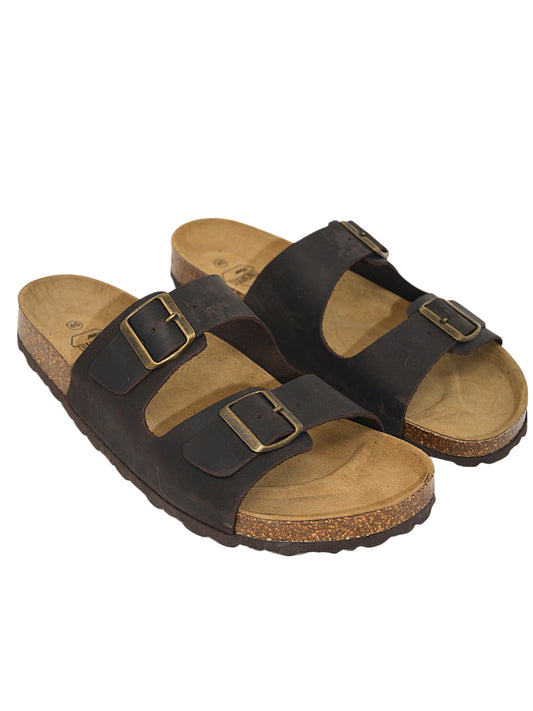 Ciabatta uomo doppia fibbia marrone - 10616TM