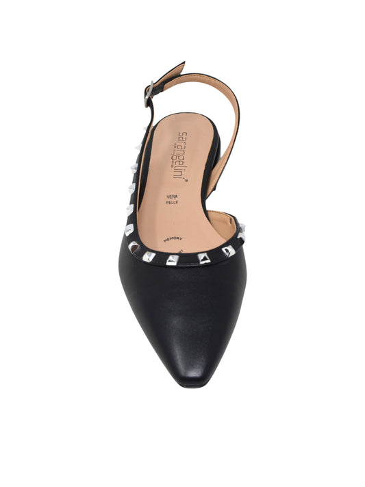 Decolletè nero basso slingback con borchie -2107NER