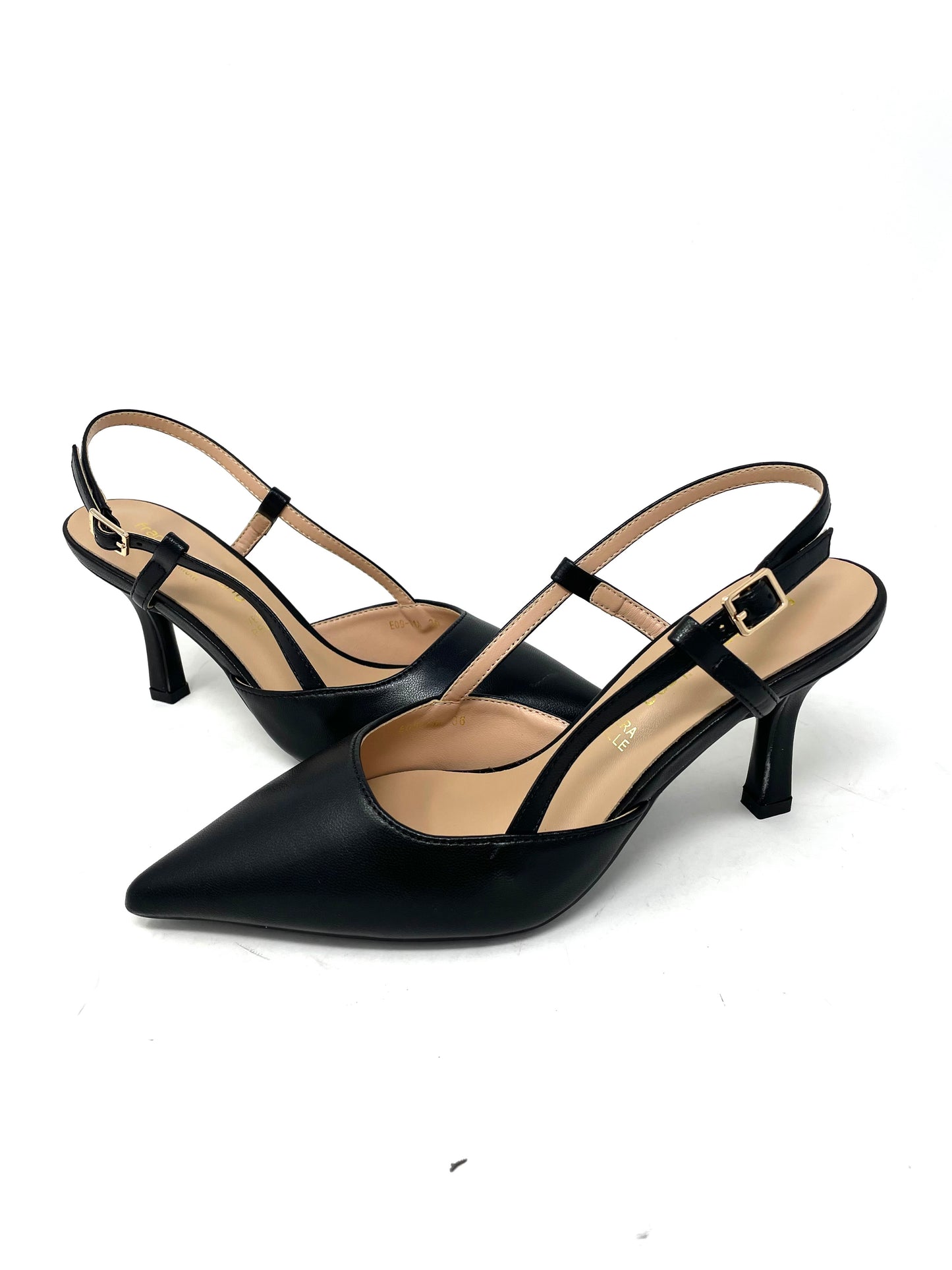 Slingback pelle nero tacco 7-E0911AN