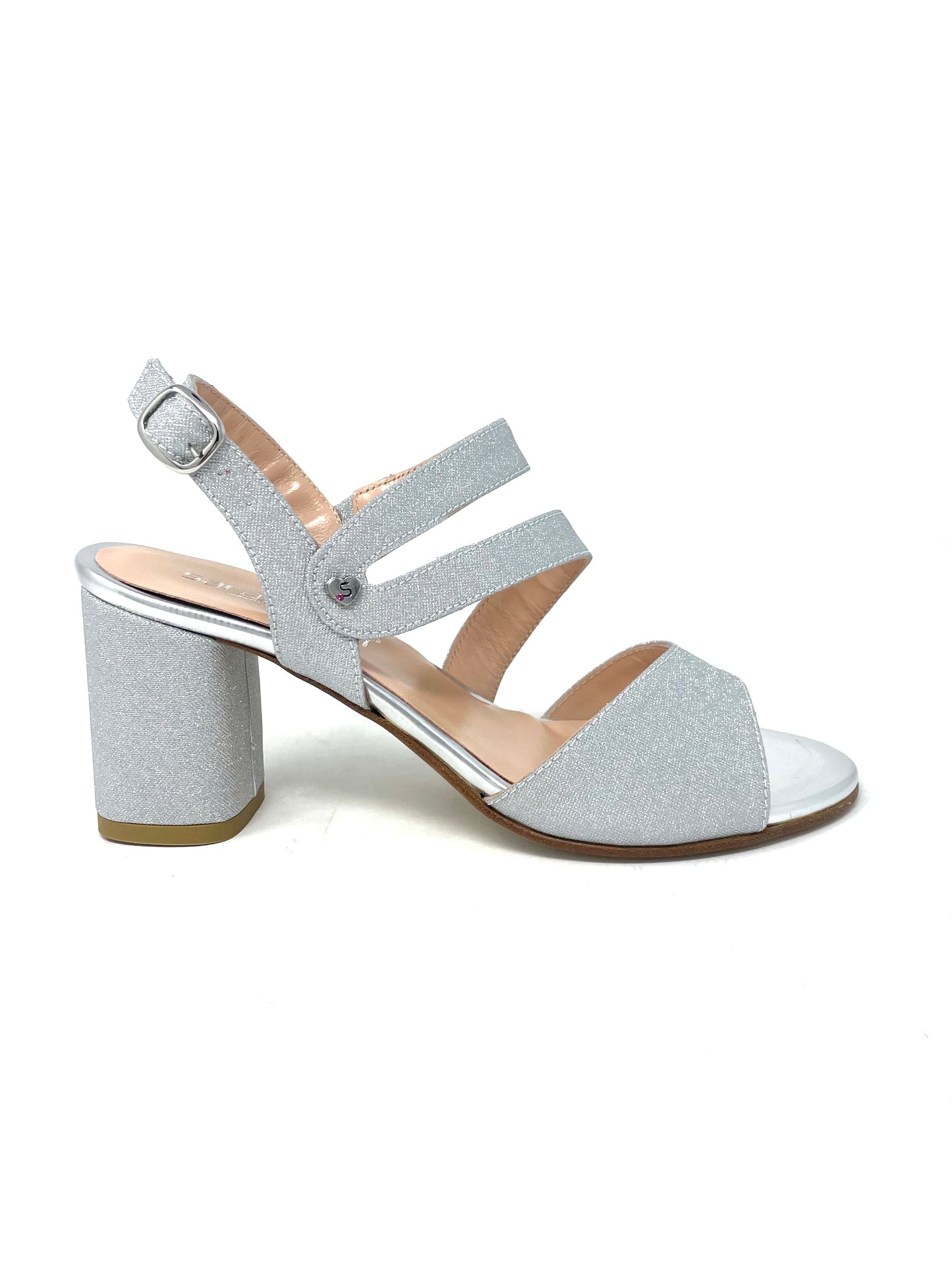 Sandalo con tacco argento glitter -E24121