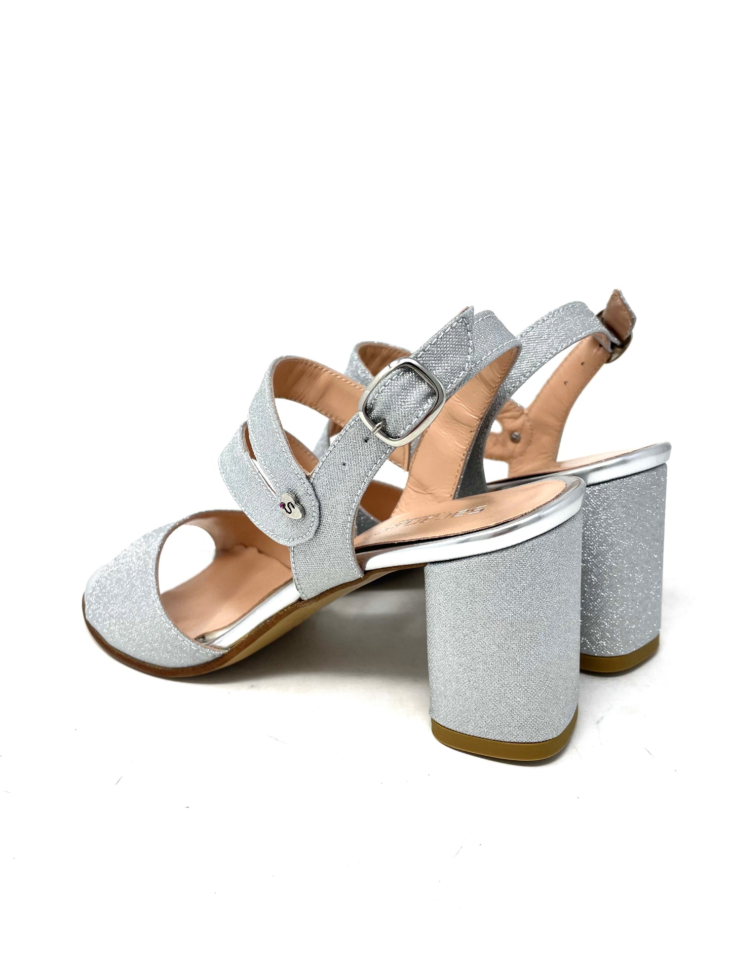 Sandalo con tacco argento glitter -E24121