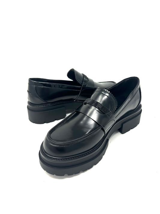 Mocassino in similpelle spazzolata con riporto strass-EC9460N