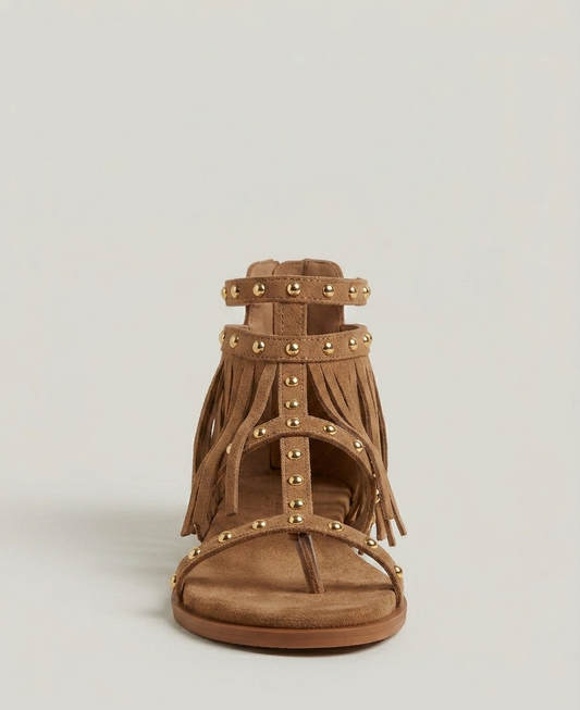 Sandalo basso con frange camel V_GD471