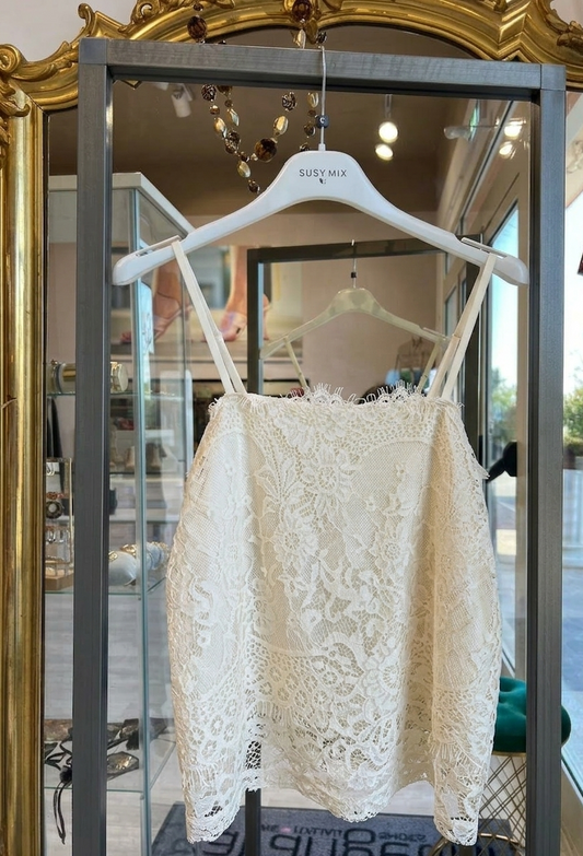 Top doppio in pizzo crema V_52T546