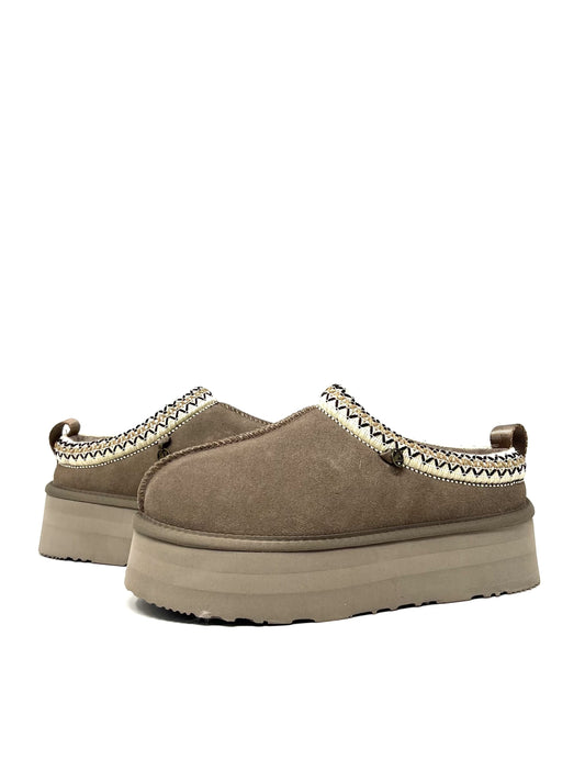 Slippers con ricamo suede taupe - 41150T