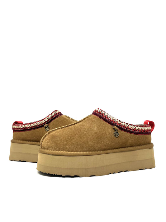 Slippers con ricamo suede camel - 41150C
