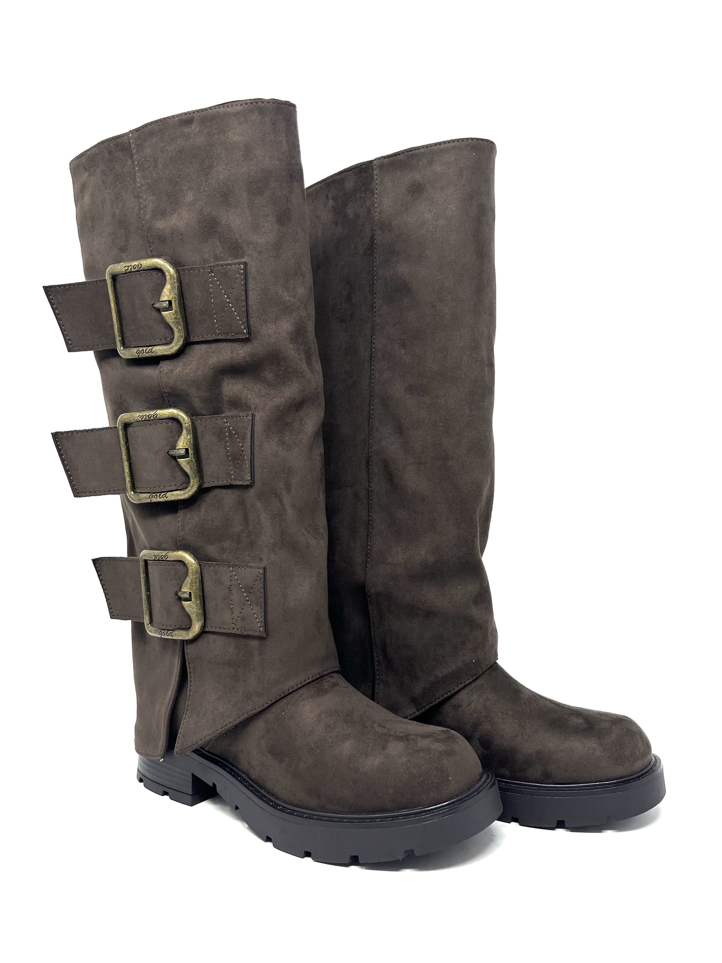 Stivale camoscio caffè maxifibbie - GR559