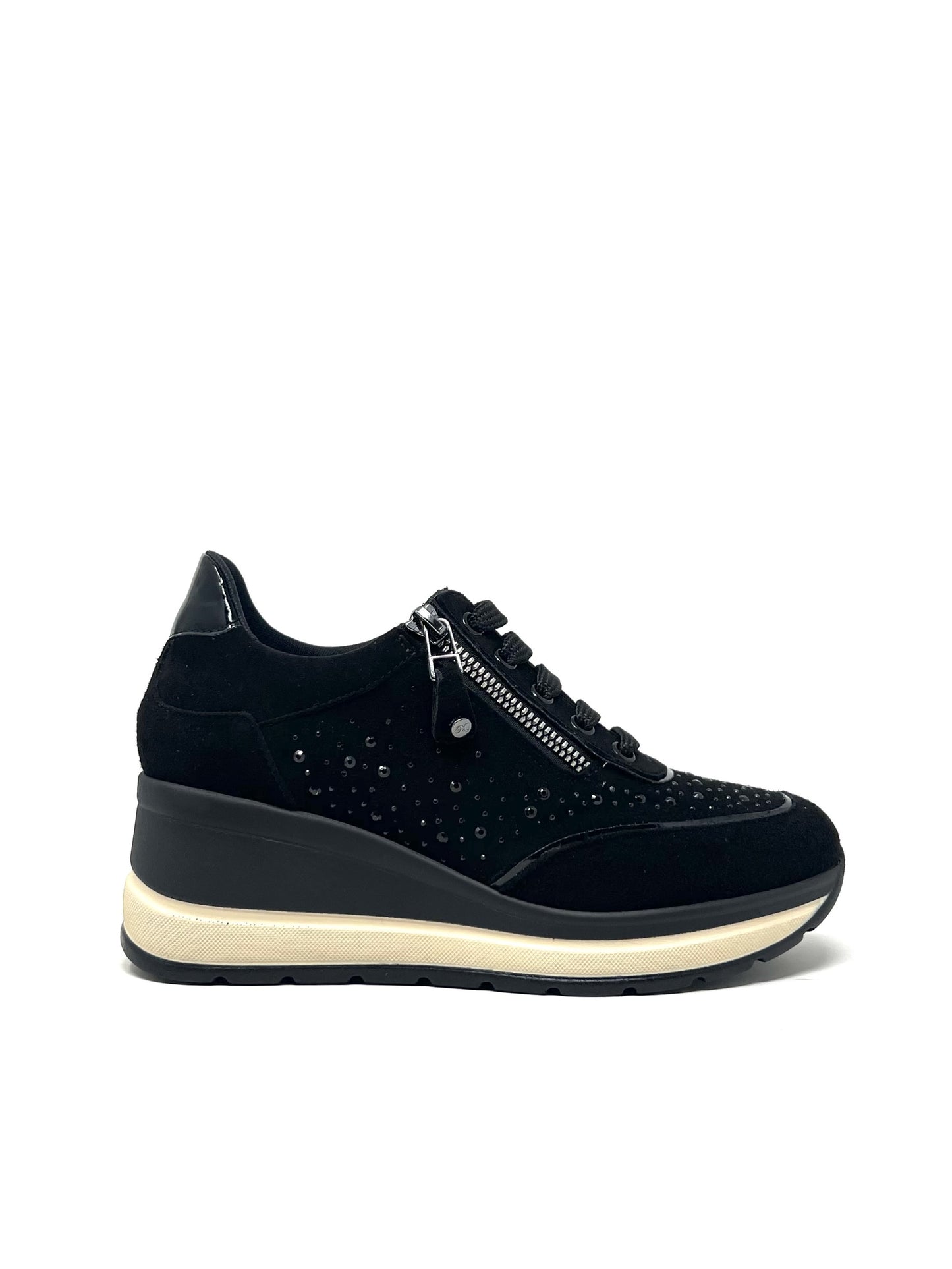 Sneaker su zeppa strass nero - R25563
