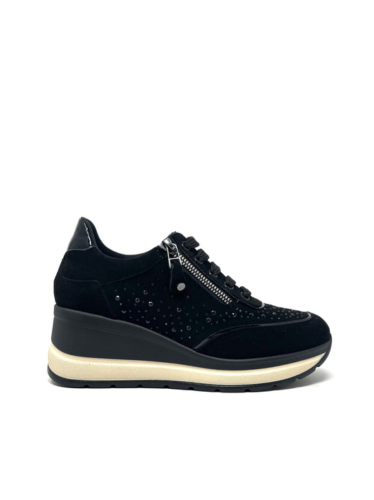 Sneaker su zeppa strass nero - R25563
