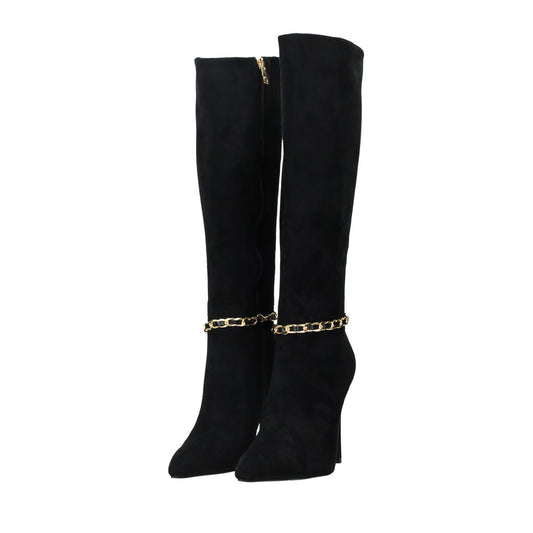 Stivale alto in microfibra nero cavigliera -J236KB