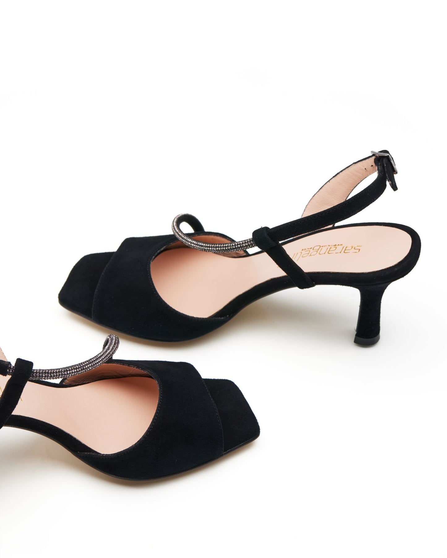 Sandalo multistrass camoscio nero - E24360
