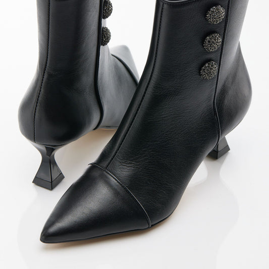 Tronchetto tacco a rocchetto bottoni nero-2190A1N