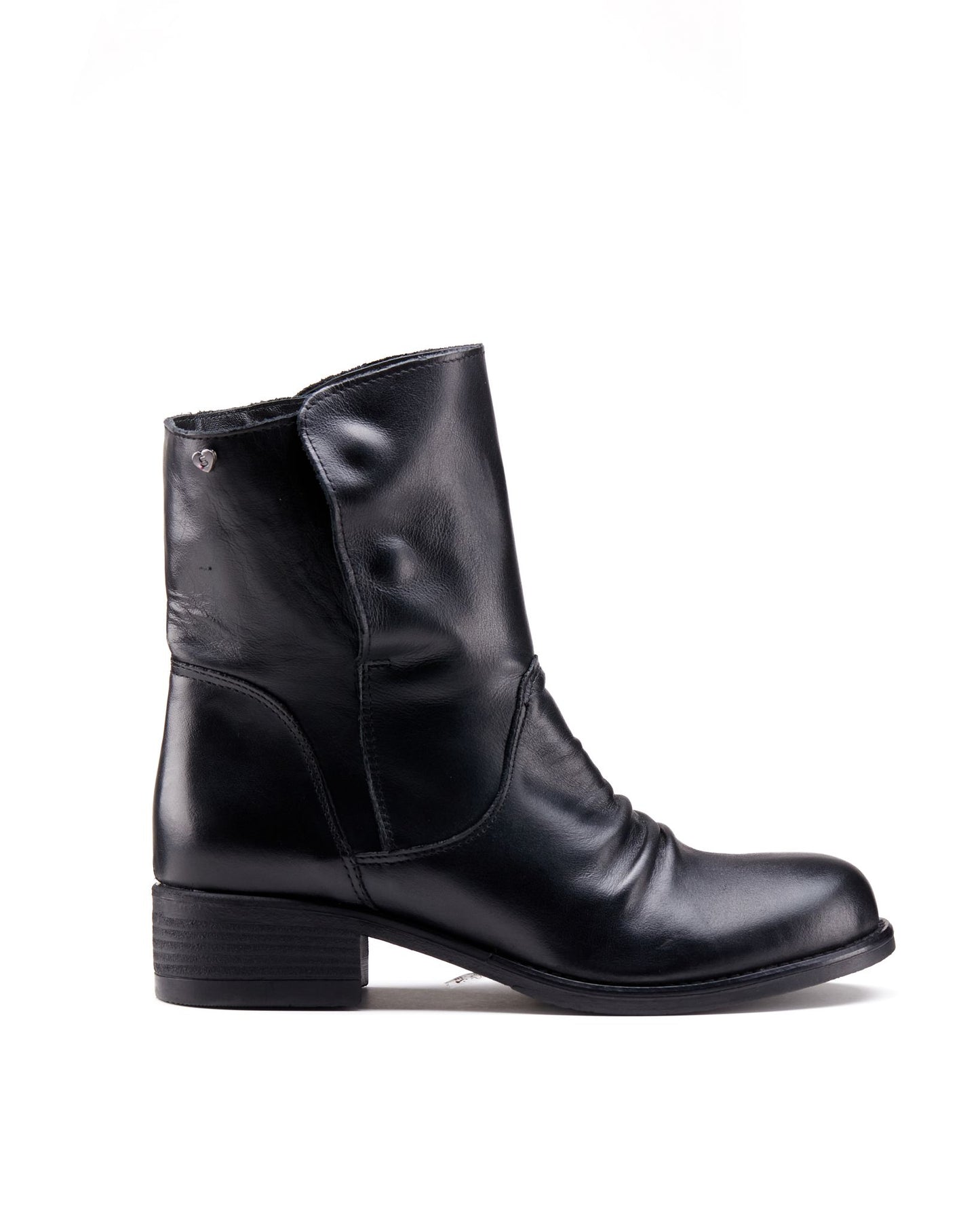 Tronchetto arricciato con bottoni in pelle nero - C912NE