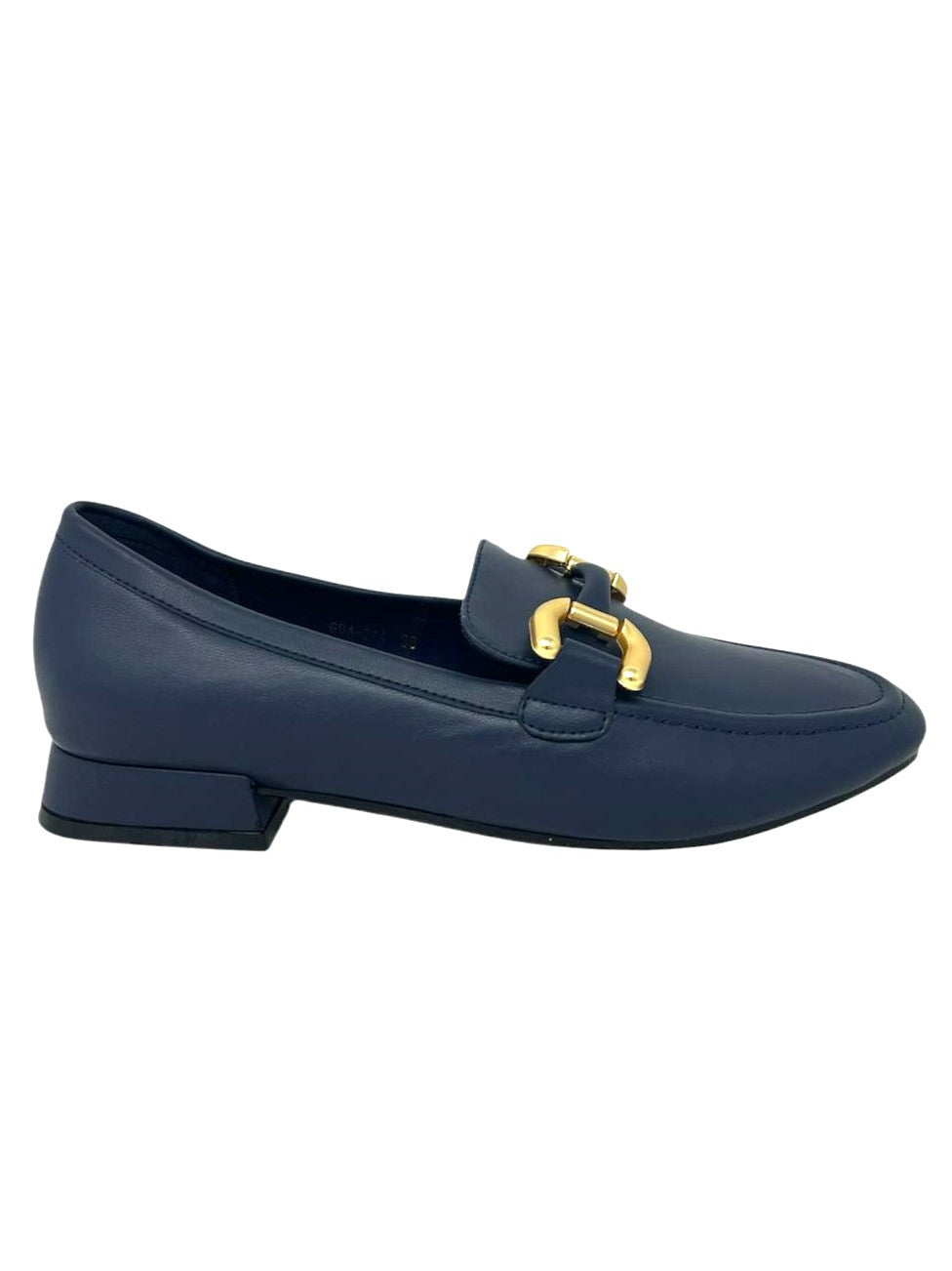 Mocassino in pelle blu navy accessorio oro - G0401AM