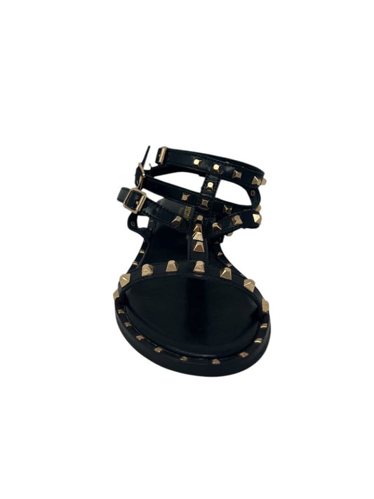 Sandalo basso gladiatore nero borchie oro - E3701AS