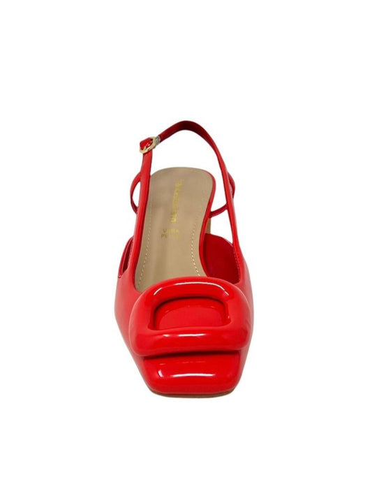 Decollete' slingback vernice rosso punta quadrata con accessorio - G0903R