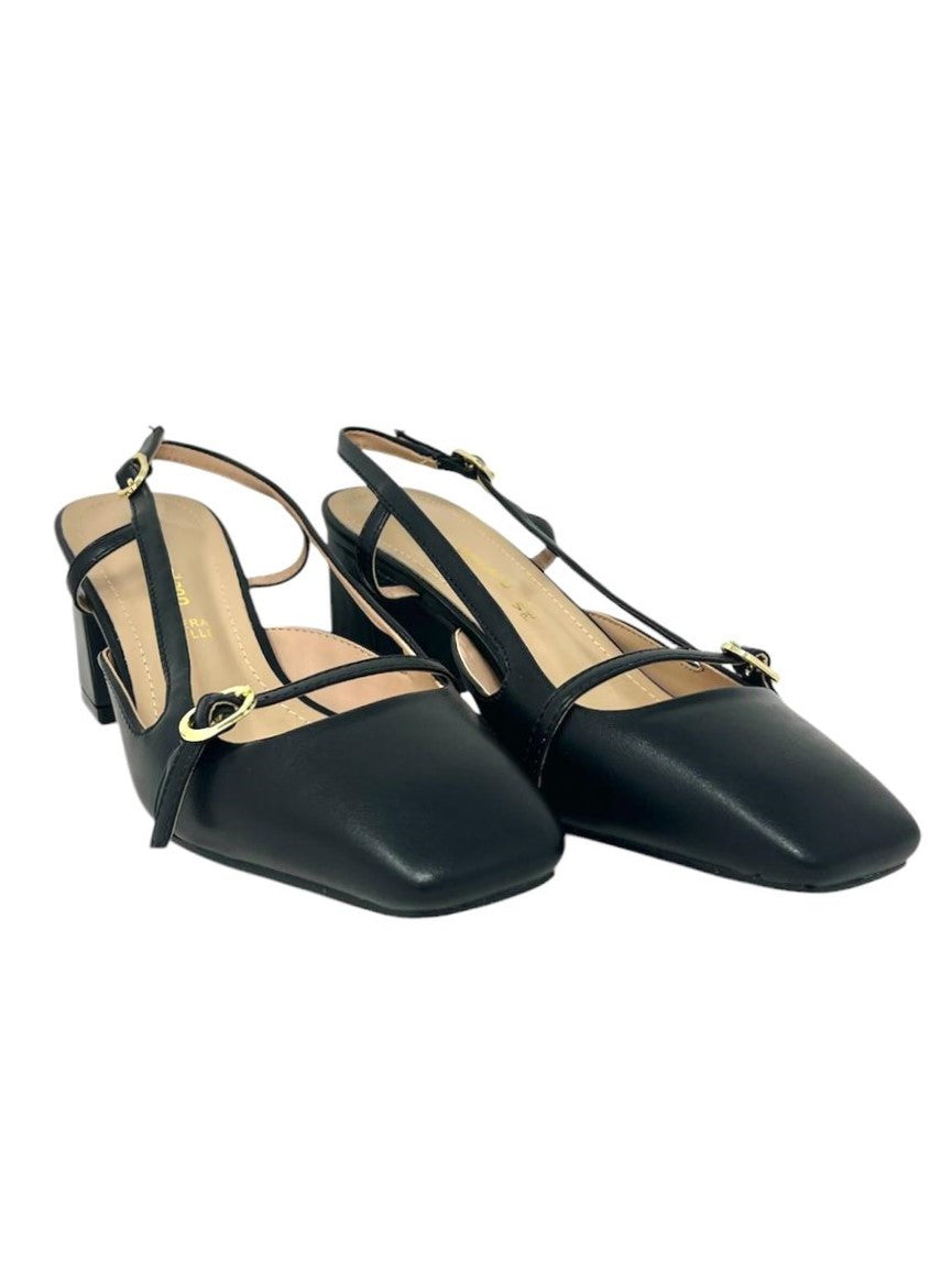 Decollete' slingback pelle nero punta quadrata - G0902A