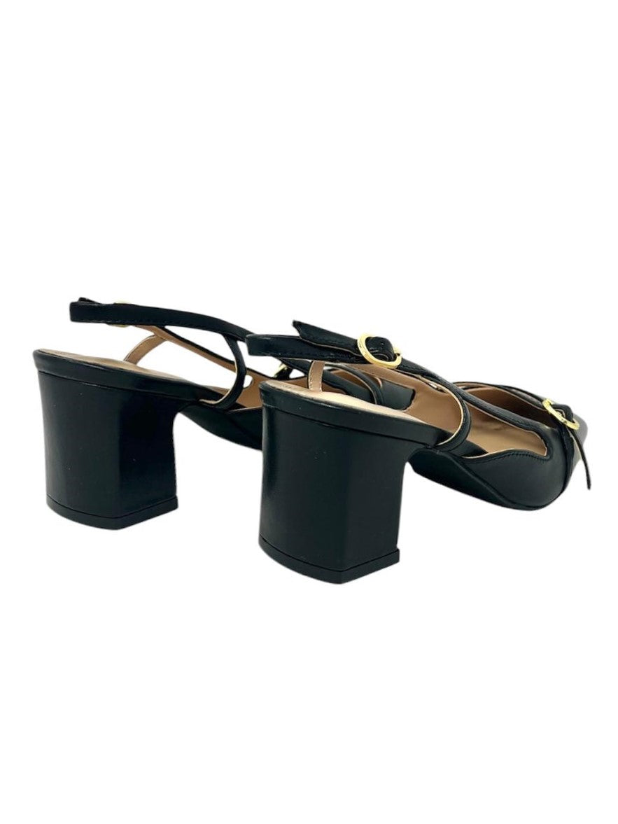 Decollete' slingback pelle nero punta quadrata - G0902A