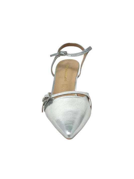 Decollete' ankle-strap pelle laminata argento - A0827N