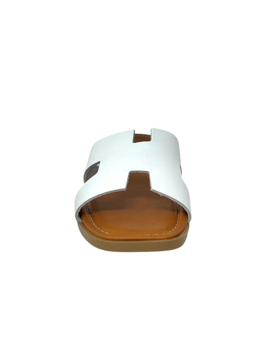 Ciabatta ad H pelle bianco - 712BI