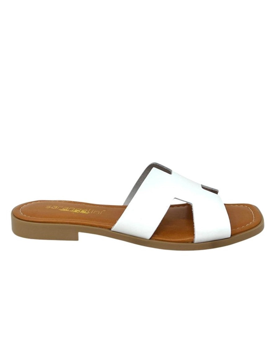 Ciabatta ad H pelle bianco - 712BI