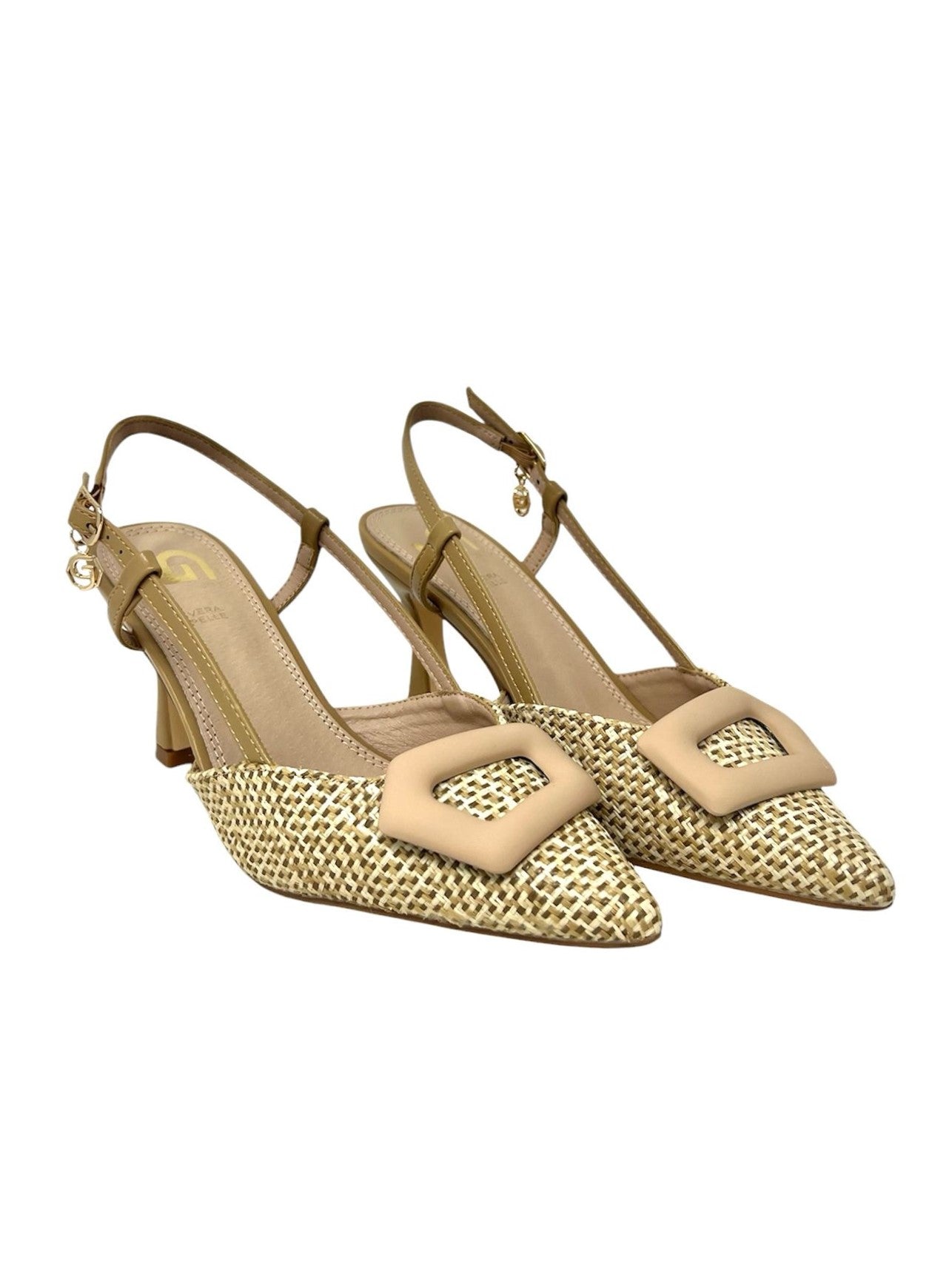Decollete' slingback raffia con accessorio beige - GP777CA