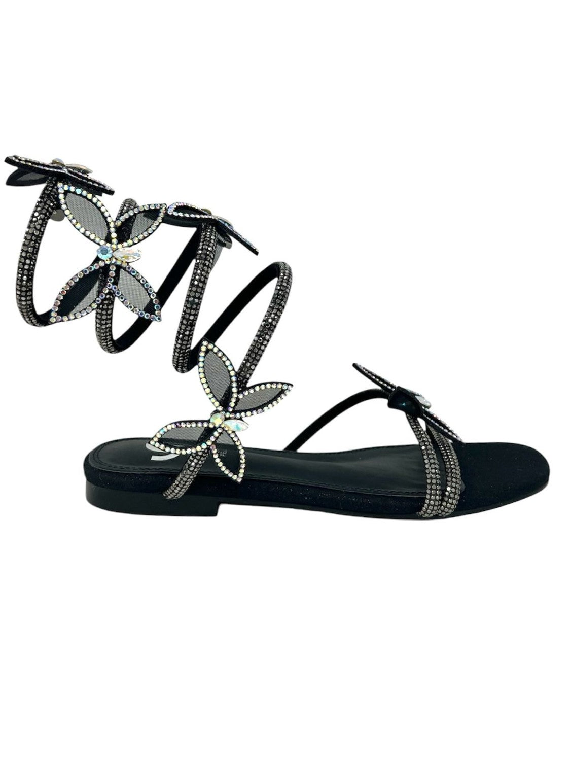 Sandalo flat alla schiava nero accessorio farfalla - GH52