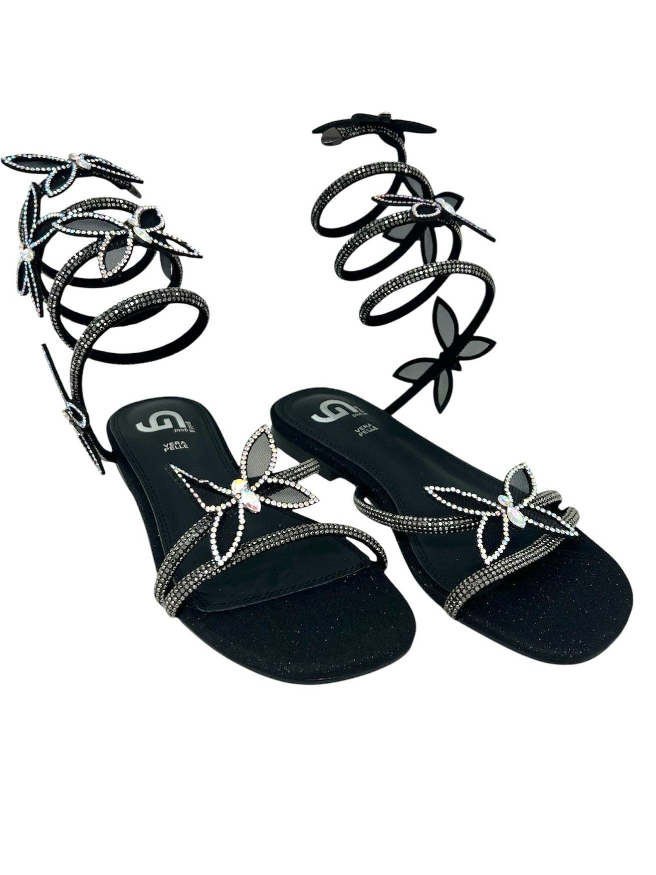 Sandalo flat alla schiava nero accessorio farfalla - GH52