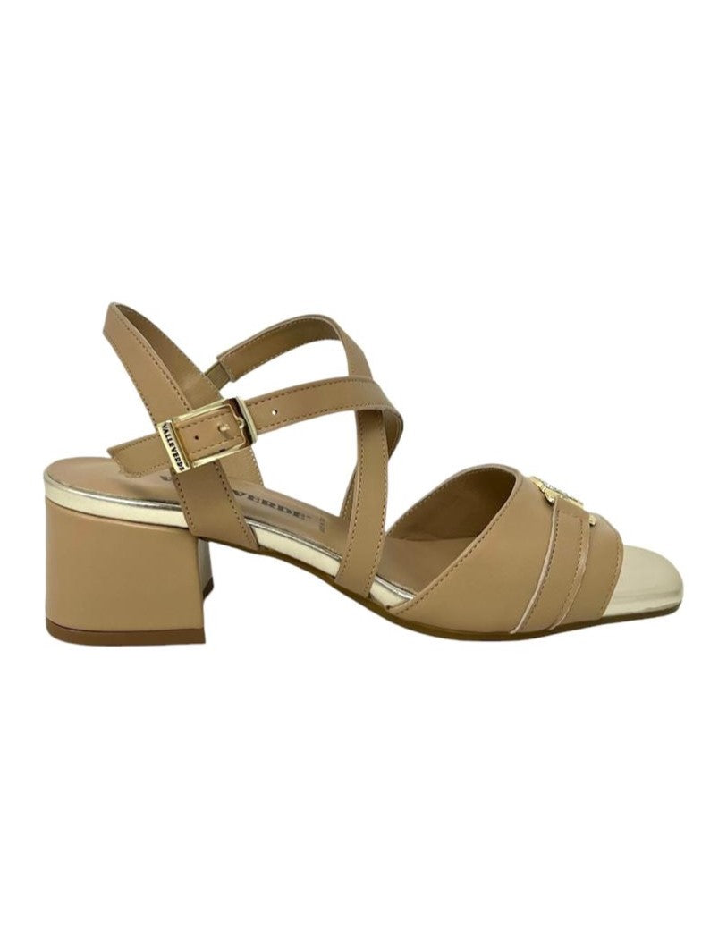 Sandalo donna tacco quadrato vitello beige - 15101