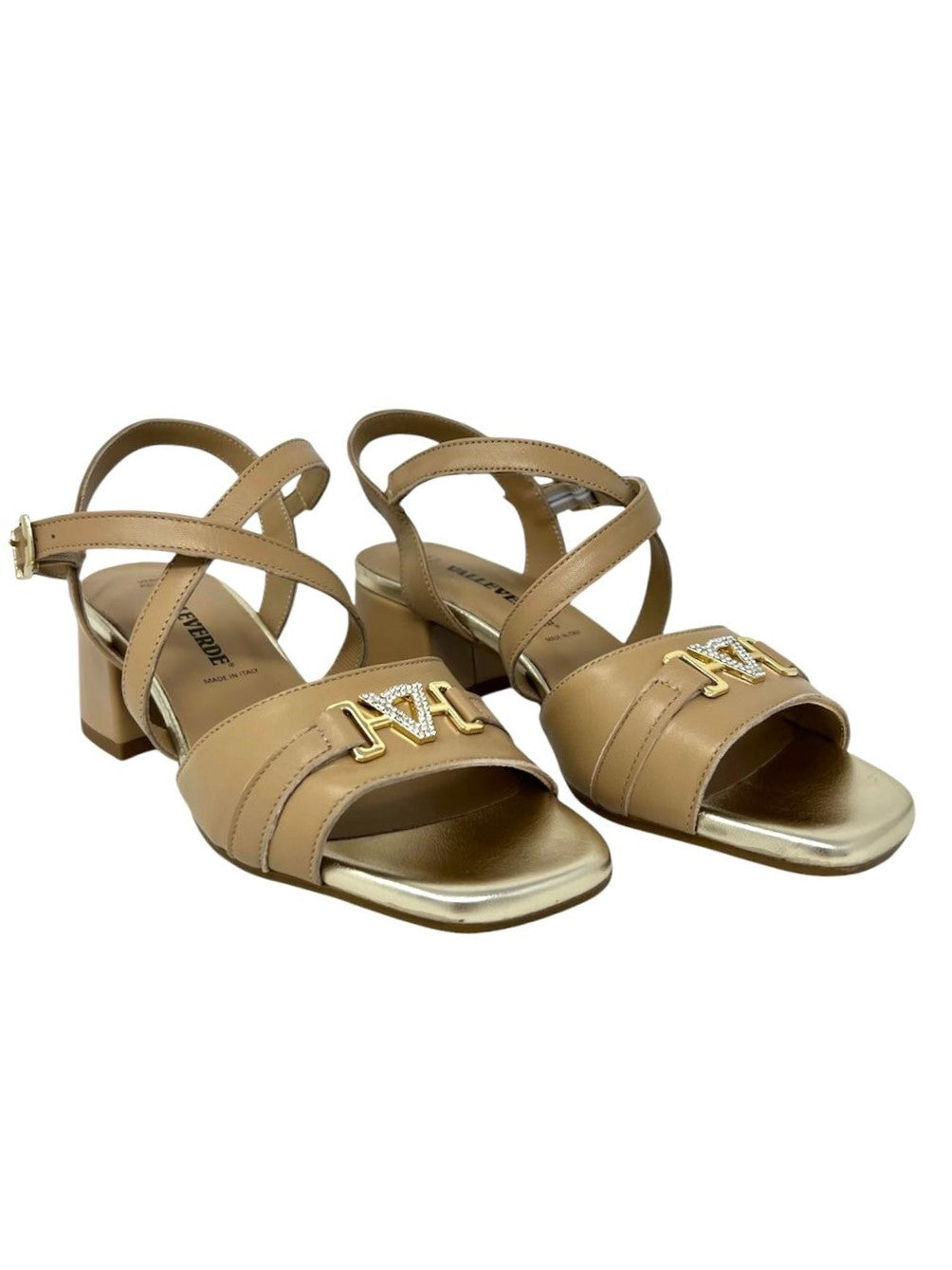 Sandalo donna tacco quadrato vitello beige - 15101