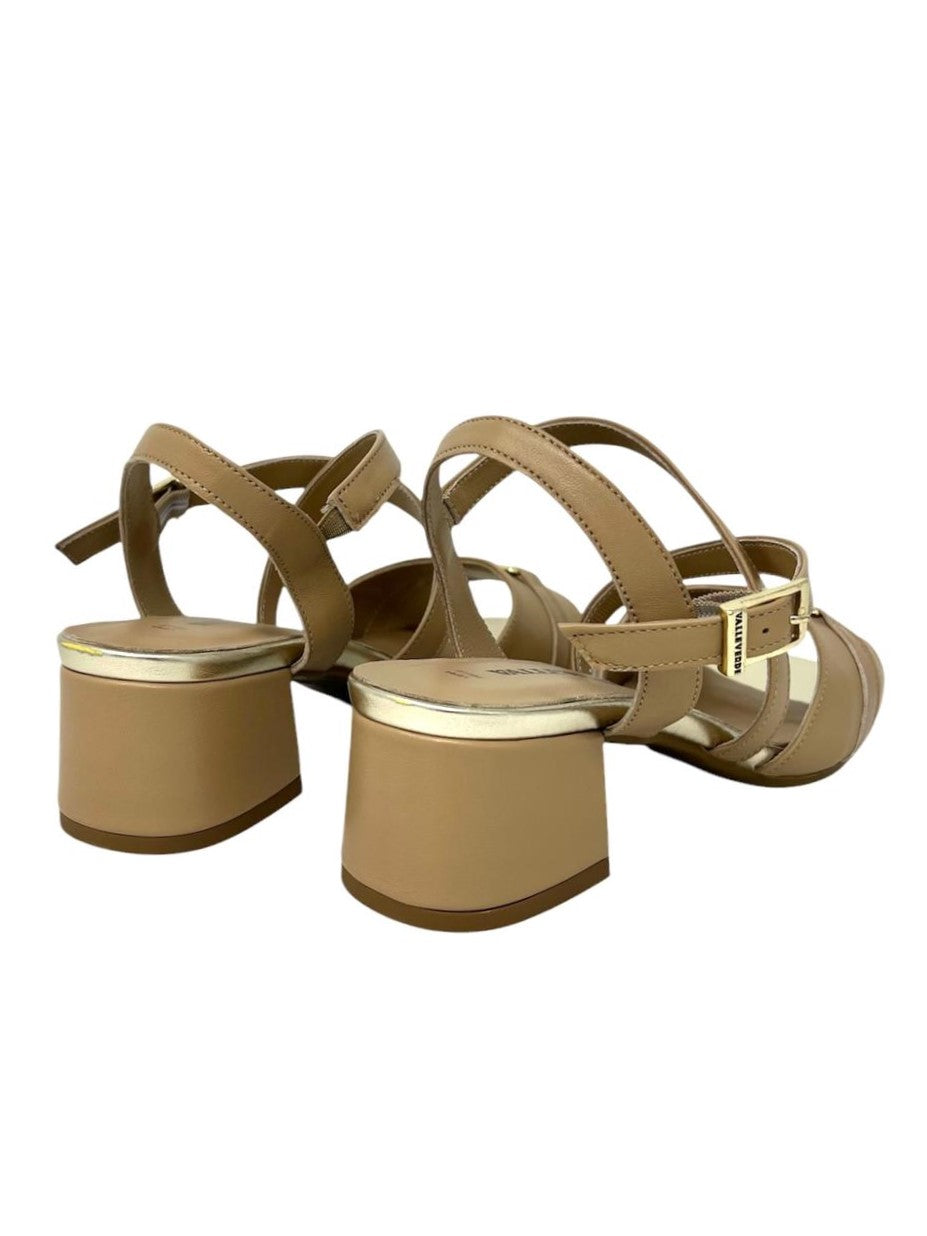 Sandalo donna tacco quadrato vitello beige - 15101