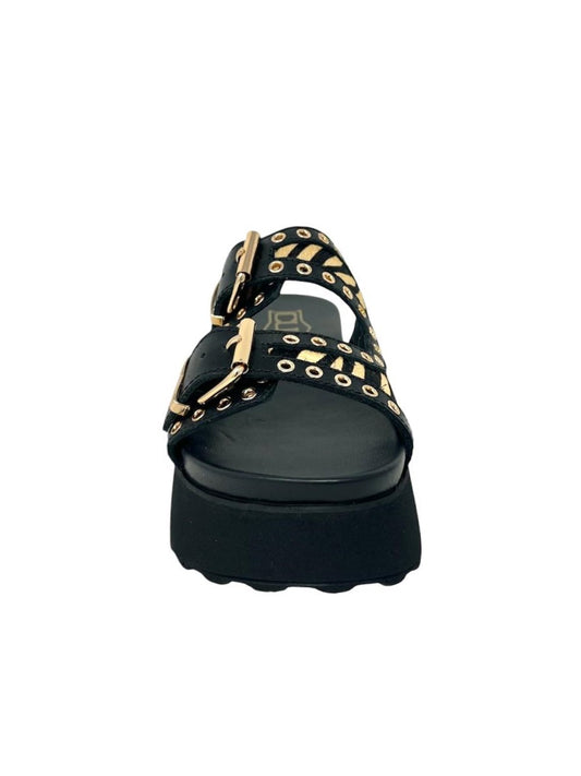Ciabatta platform animalier nero con borchie - CLW430L