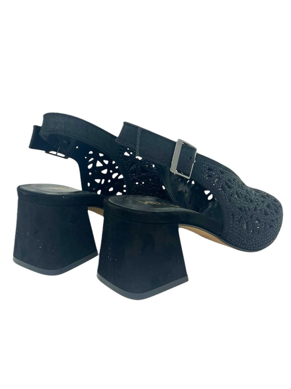 Sandalo con tacco quadrato in suede nero -N653N