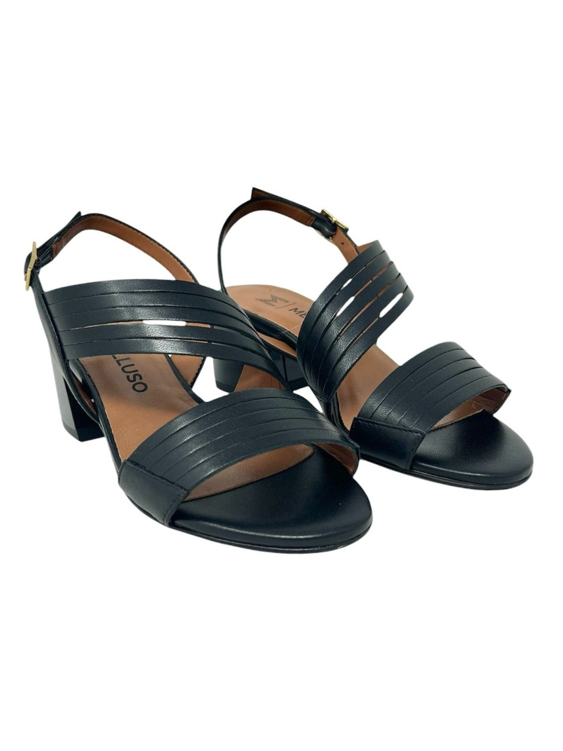 Sandalo con tacco quadrato 5cm pelle nero - K35531