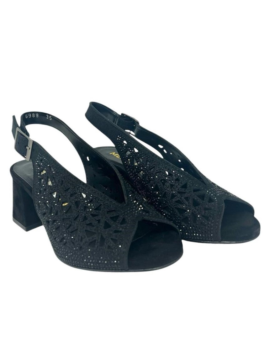 Sandalo con tacco quadrato in suede nero -N653N