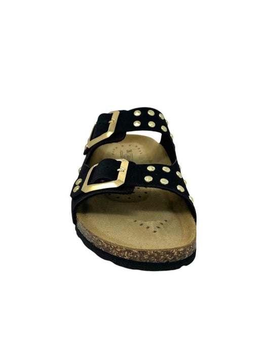 Ciabatta doppio cinturino nero con borchie - GS200VQ