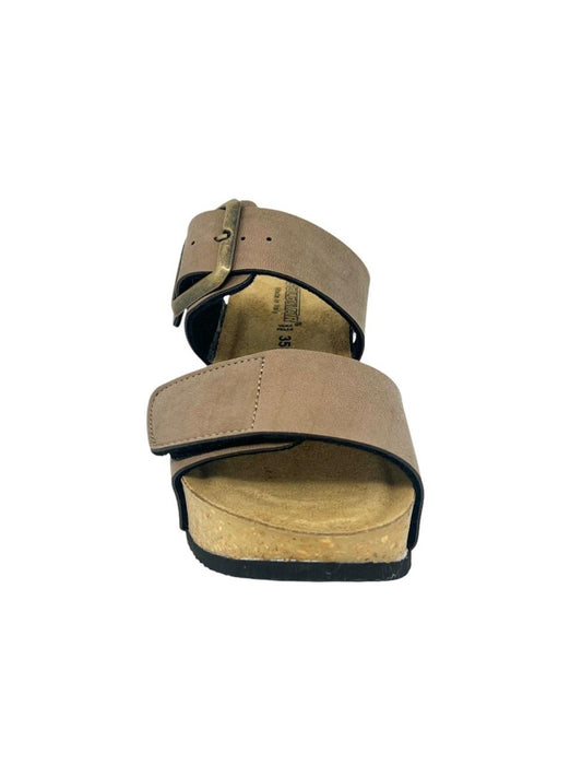 Sandalo doppia fascia con zeppa alta colore nocciola - GS1409Q