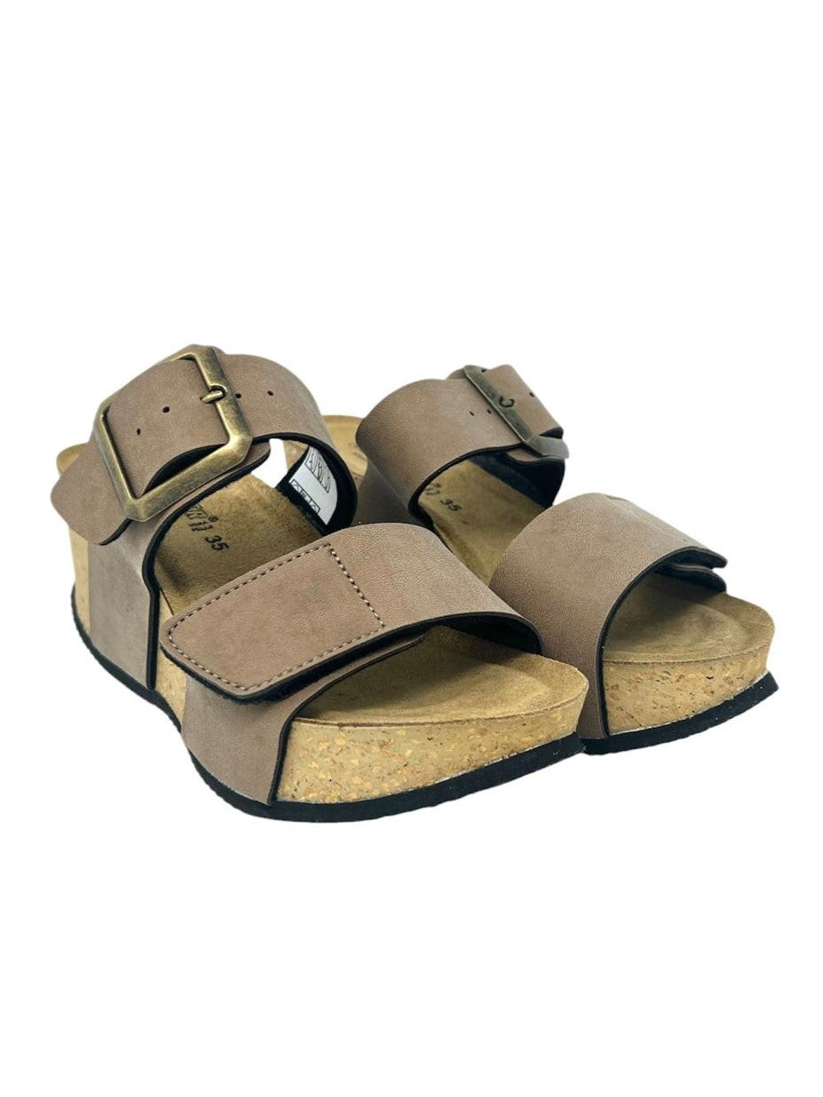 Sandalo doppia fascia con zeppa alta colore nocciola - GS1409Q