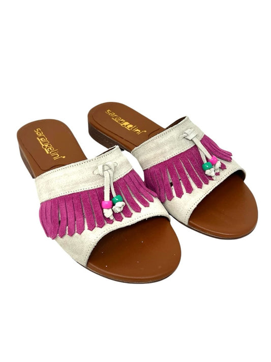 Ciabatta flat con frange fucsia - 016G