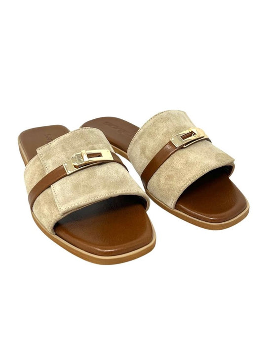 Ciabatta flat beige/tan con morsetto - PADLOB