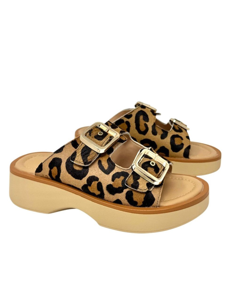 Ciabatta platform doppia fibbia animalier -G02603M
