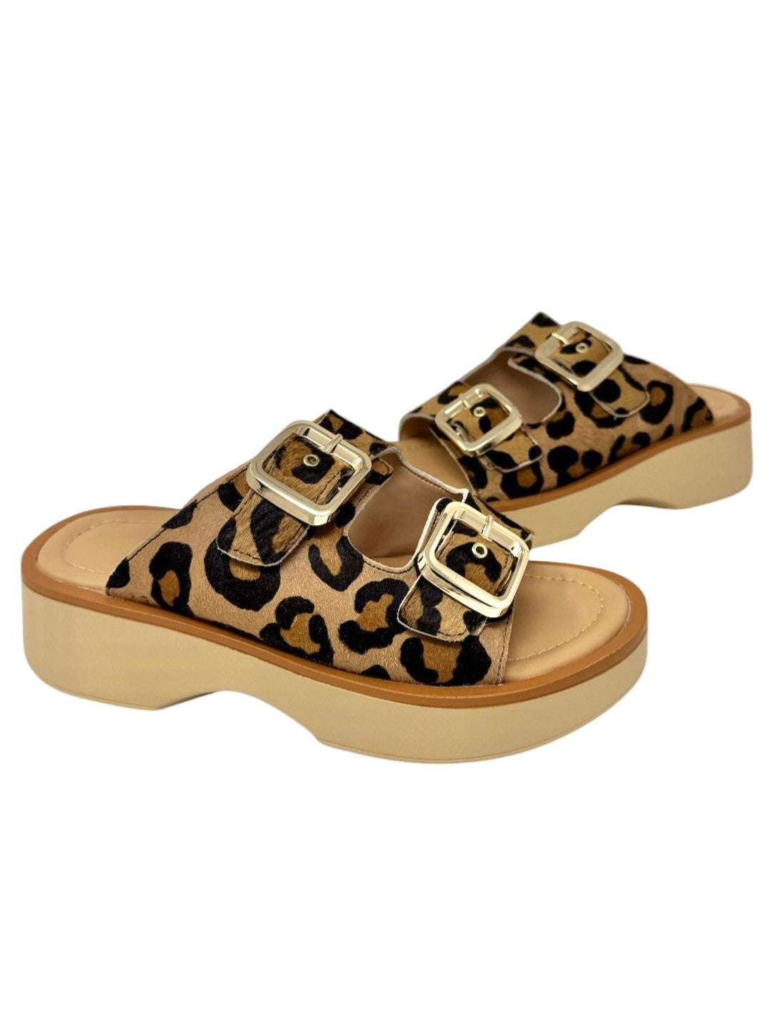 Ciabatta platform doppia fibbia animalier -G02603M
