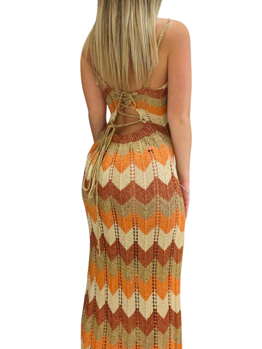 Abito in crochet multicolor lacci sul retro