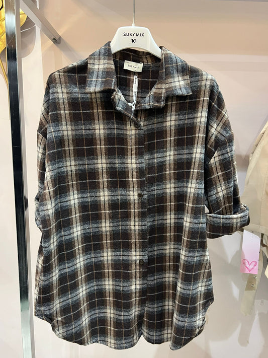 Camicia con riquadri marrone/bianco