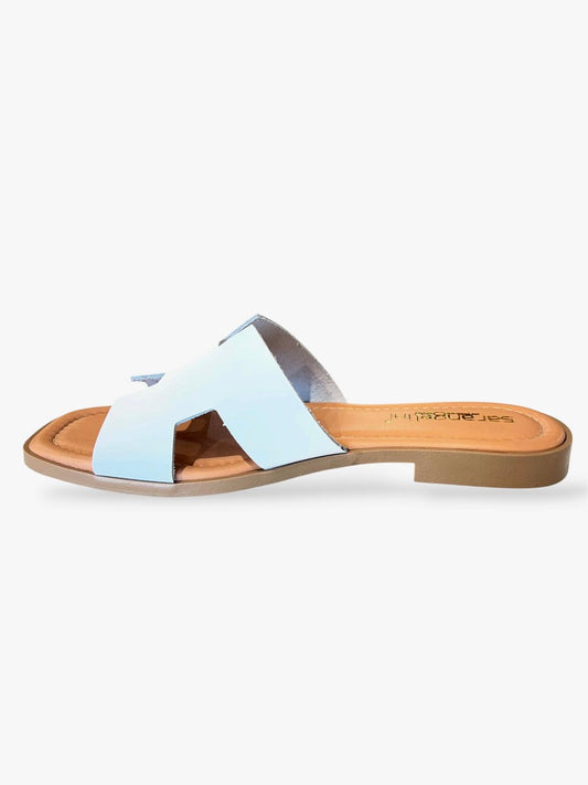 Ciabatta flat in pelle bianca ad H V_712BI