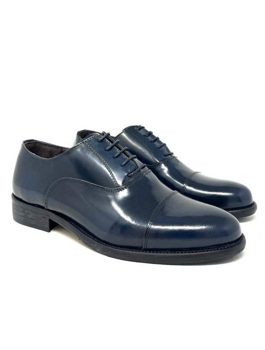 Scarpa elegante derby uomo vernice blu abrasivato -B7CDERN
