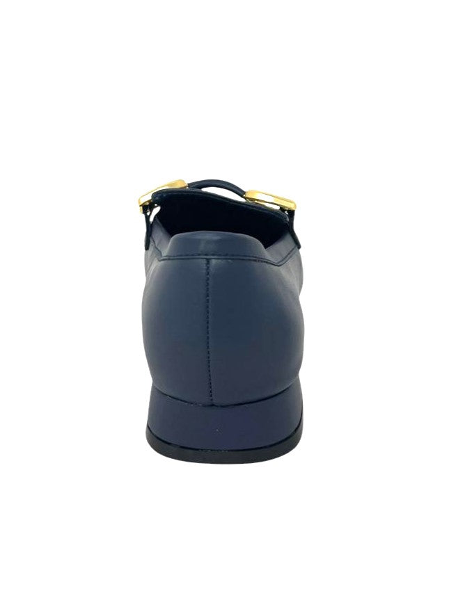 Mocassino in pelle blu navy accessorio oro - G0401AM