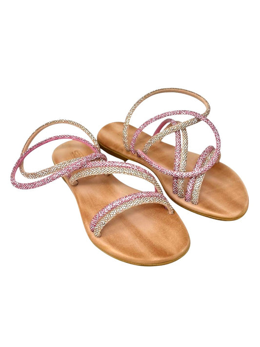 Sandalo intrecciato strass gold/pink - NAOMIR